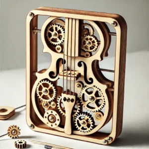 DALL·E 2024 07 27 07.14.15 A detailed image of the Robotime 3D Wooden Puzzle ROKR Funny Magic Cello. The mechanical music instrument puzzle is partially assembled on a clean we 1