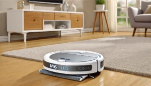 DALL·E 2024 07 28 06.09.42 A high quality visually appealing image of the Midea M6 LDS Robot Home Appliance showcasing its sleek design and advanced features like 2000Pa sucti 33