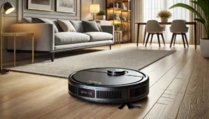DALL·E 2024 07 28 06.16.06 A high quality visually appealing image of the Robotic Vacuum Intelligent Low Noise Floor Sweeper Dust Catcher Carpet Cleaner showcasing its compact 29