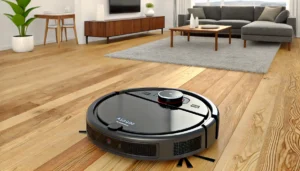 DALL·E 2024 07 28 06.55.52 A high quality visually appealing image of the Robot Vacuum Cleaner ABIR R30 with Auto empty Dock showcasing its sleek design and advanced features 7