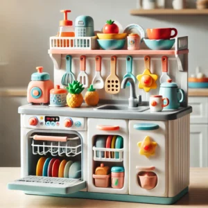 DALL·E 2024 07 29 06.33.03 An image of the Kids Kitchen Sink Toys Simulation Electric Dishwasher Mini Kitchen Food Pretend Play House Toy Set. The set should be assembled and di 21