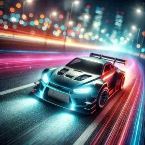 DALL·E 2024 07 29 06.42.41 A high speed RC drift car with LED lights racing on a road at night. The car is sleek 4WD and has bright headlights illuminating its path. The backg 17