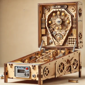 DALL·E 2024 07 29 07.09.44 An image of the Robotime 3D Pinball Machine Puzzle a mechanical wooden model building kit. Display the assembled pinball machine prominently showcas 5