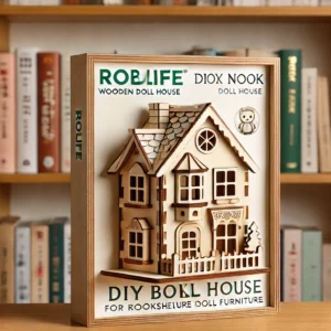 DALL·E 2024 07 29 07.37.57 An image of the Robotime Rolife DIY Book Nook Wooden Miniature Doll House for Bookshelf Insert Furniture. Display the miniature doll house in a booksh 1