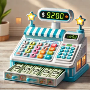 DALL·E 2024 07 29 09.27.47 An image of the Simulation Shopping Cash House Toys Electronic Game with Lighting and Sound Effects. Display the toy set prominently showing the cash 1