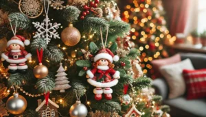 DALL·E 2024 07 30 03.49.53 A festive Christmas scene featuring a Christmas doll pendant as a decoration. The doll is hanging on a beautifully decorated Christmas tree with light 13