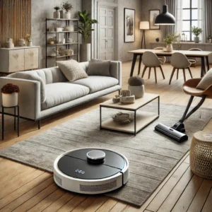 DALL·E 2024 08 02 06.14.54 A modern living room with the XIAOMI MIJIA Self Robot Vacuum Cleaner in action. The robot vacuum is cleaning a stylish hardwood floor with contempora 37