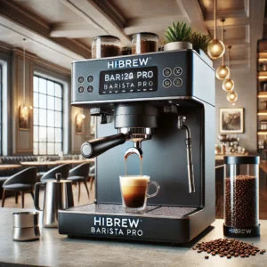 DALL·E 2024 08 02 06.33.22 A sleek and modern commercial coffee machine HiBREW Barista Pro set up in a stylish cafe environment. The machine is in action brewing a perfect cu 25