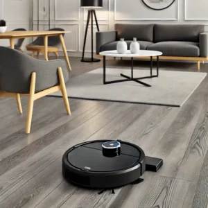 DALL·E 2024 08 02 06.42.05 A sleek modern living room with the IMOU Robot Vacuum RV2 in action. The robot vacuum is cleaning a stylish hardwood floor with contemporary furnitu 19