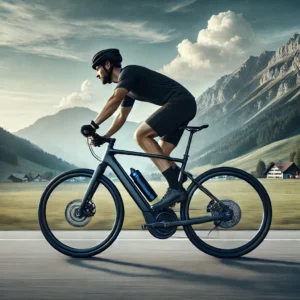 DALL·E 2024 08 02 06.44.57 A sleek modern bicycle equipped with the BAFANG Mid Motor Drive Conversion Kit in action. The bike is being ridden on a smooth road with a scenic bac 17