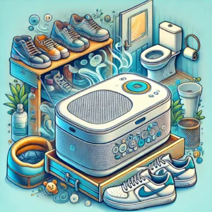 DALL·E 2024 08 02 08.14.26 A detailed and vibrant image of a portable electronic intelligent air purifier designed for sterilization deodorization and disinfection. The air pu 1