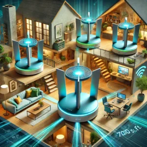DALL·E 2024 08 03 06.11.26 A detailed and vibrant image of the Tenda AX3000 WiFi6 Mesh System in a modern home setting. The mesh routers should be depicted in various locations 21