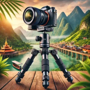 DALL·E 2024 08 03 06.19.39 A detailed and vibrant image of the KF Concept 62.99 Inch Camera Tripod in a picturesque outdoor setting. The tripod should be shown supporting a DSL 17