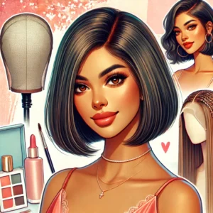 DALL·E 2024 08 03 06.28.32 A detailed and vibrant image of the Wear And Go Bob Wigs for Women Human Hair 180 Straight Glueless Wig. The wig should be depicted in a stylish sett 13