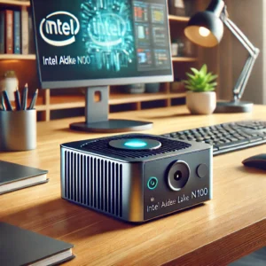 DALL·E 2024 08 03 06.31.03 A detailed and vibrant image of the GMKtec G3 Mini PC Intel Alder Lake N100. The Mini PC should be depicted in a modern home office setting showcasin 11