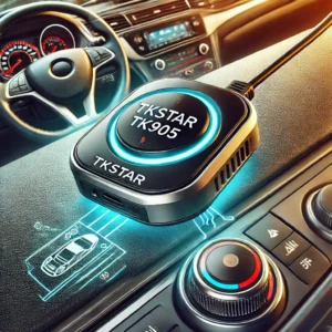 DALL·E 2024 08 03 06.44.23 A detailed and vibrant image of the GPS Tracker Car TKSTAR TK905 in a car setting. The tracker should be shown attached to a vehicle emphasizing its 3