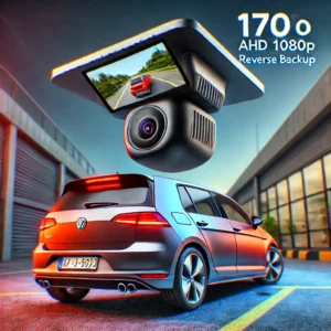 DALL·E 2024 08 03 06.49.23 A detailed and vibrant image of the 170° AHD 1080P Flip Emblem Rear View Reverse Backup Camera in use on a Volkswagen Golf. The camera should be depic 7