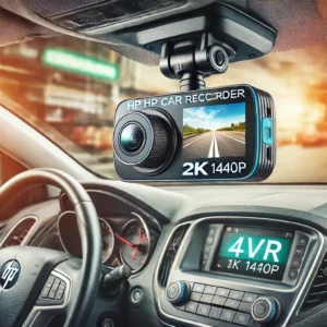 DALL·E 2024 08 03 06.56.27 A detailed and vibrant image of the HP Car Recorder 2K 1440P Car Camera installed in a car interior. The camera should be depicted mounted on the wind 1
