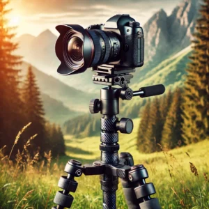 DALL·E 2024 08 04 06.30.35 A professional lightweight carbon fiber tripod being used outdoors in a scenic setting. The tripod should support a DSLR camera and show its versatil 23