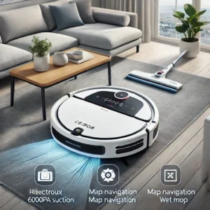 DALL·E 2024 08 04 06.50.04 A high tech LIECTROUX LILIN C30B Robot Vacuum Cleaner in action cleaning a modern living room. The image should showcase the vacuum cleaners sleek d 13
