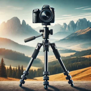 DALL·E 2024 08 04 06.56.01 A professional camera tripod standing outdoors in a picturesque landscape setting. The tripod should support a DSLR camera and show its panoramic vide 11