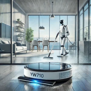 DALL·E 2024 08 05 06.17.19 A modern and sleek Robot Window Cleaner Liectroux YW710 with Laser Sensor Double Water Spray and Strong Vacuum displayed in action cleaning a large 33