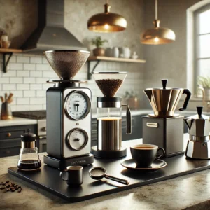 DALL·E 2024 08 05 06.19.41 A deluxe hand brewed coffee set including an espresso scale coffee grinder filter cups and a pour over kettle displayed on a stylish kitchen coun 31