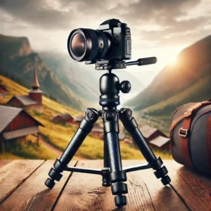 DALL·E 2024 08 05 06.25.06 A professional carbon fiber tripod for cameras featuring a lightweight and compact design with a low gravity center ball head displayed outdoors du 27