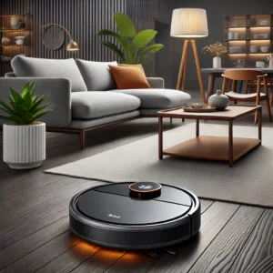 DALL·E 2024 08 05 06.54.56 A sleek and modern XIAOMI MIJIA Omni Robot Vacuum Cleaner in a stylish living room setting. The robot vacuum is shown navigating and cleaning the floo 7