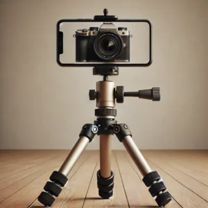 DALL·E 2024 08 05 07.11.35 A high quality image showing a professional horizontal tripod for camera and mobile phone with a 360 degree rotatable center column. The tripod shoul 1