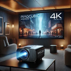 DALL·E 2024 08 06 06.26.16 A high quality image of a modern 4K projector specifically the Magcubic Android 11 390ANSI HY320 set up in a stylish home cinema environment. The pr 21