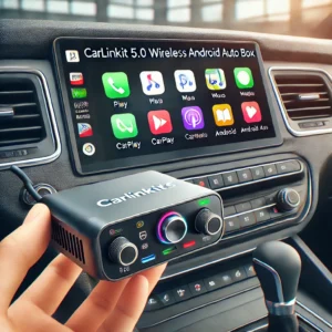 DALL·E 2024 08 06 06.34.20 A high quality image of the CarlinKit 5.0 Wireless CarPlay Wireless Android Auto Box shown in a car setting with a modern dashboard. The device shoul 15