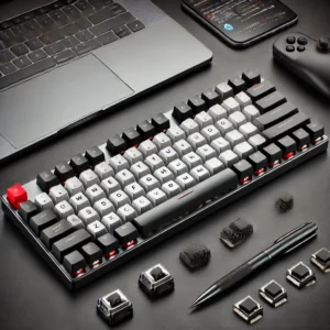 DALL·E 2024 08 06 06.52.40 A high quality image of a wireless mechanical keyboard with 60 layout Bluetooth dual mode and hot swappable keys. The keyboard should have a sleek 3