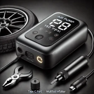 DALL·E 2024 08 06 07.05.09 A high quality image of the Xiaomi Mijia Air Pump 2. The mini portable electric air compressor should be shown with its Type C port LED display and 25