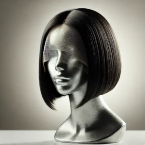 DALL·E 2024 08 07 06.27.53 A high quality image of a Bob Wig made from 100 human hair featuring a lace front and HD transparent 13x4 straight lace frontal. Display the wig on 9