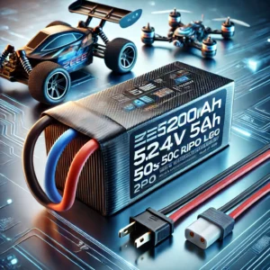 DALL·E 2024 08 07 06.37.59 A high quality image of Zeee 5200mAh 7.4V 50C Lipo Batteries for RC Car 2S RC Lipo Battery with T Plug. The image should show the battery in a modern 3