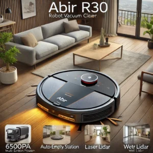 DALL·E 2024 08 07 06.45.34 A high quality image of the ABIR R30 Robot Vacuum Cleaner with its Auto Empty Station Laser Lidar and sleek design. The image should show the vacuum 29