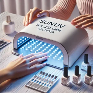 DALL·E 2024 08 07 07.22.15 A high quality image of the SUNUV SUN5Plus UV Led Lamp 48W Nail Dryer. The image should show the lamp in a modern nail salon setting highlighting its 11