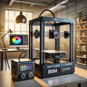 DALL·E 2024 08 08 05.26.27 A high quality image of the ANYCUBIC Kobra 3 Combo Multi Color FDM 3D Printer in a modern workshop or home setting. The image should showcase its mult 1