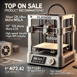 DALL·E 2024 08 08 06.28.33 A high quality promotional image for the ELEGOO SATURN 3 Ultra 12K Mono MSLA 3D Printer showcasing its sleek design 10 12K Mono LCD high speed Wi 25