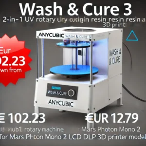 DALL·E 2024 08 08 07.32.03 A high quality promotional image for the ANYCUBIC Wash Cure 3 a 2 in 1 UV rotary curing resin cleaning machine for Mars Photon Mono 2 LCD SLA DLP 3 7