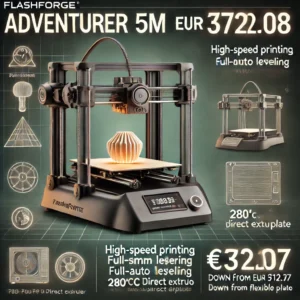 DALL·E 2024 08 08 07.39.39 A high quality promotional image for the Flashforge Adventurer 5M 3D Printer. Show the printer in action highlighting its high speed printing 600mm 3
