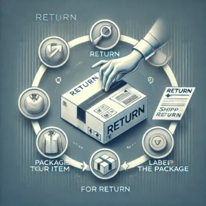 DALL·E 2024 08 08 20.10.35 A high quality promotional image showing the return process for an online purchase from a website like malestique. Depict a package being prepared for 2