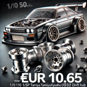 DALL·E 2024 08 09 07.20.19 A high quality promotional image showing a set of On Road Drift Car Aluminum Alloy Metal Wheel Hubs designed for 1 10 HSP Tamiya HPI Kyosho Sakura D5 25