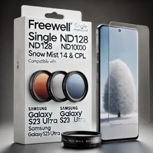 DALL·E 2024 08 09 08.16.53 A high quality promotional image featuring the Freewell Single ND128 ND1000 Snow Mist 1 4 CPL Filter set compatible with Samsung Galaxy S23 Ultra 17