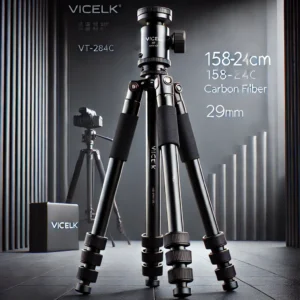 DALL·E 2024 08 09 09.24.27 A high quality promotional image featuring the VICELK 158cm Carbon Fiber Tripod model VT 284C designed for professional DSLR camera use. The tripod 5