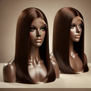 DALL·E 2024 08 10 06.58.29 A high quality promotional image featuring a stylish ISEE Hair Wig Brazilian Straight Chocolate Brown Lace Front Wig with a luxurious and smooth tex 1