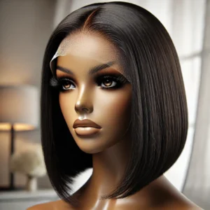 DALL·E 2024 08 11 07.41.25 A professional image of the ISEE Hair 4x4 Wear Go Glueless Wigs Preplucked Straight Short Bob wig showcasing its sleek design natural look and qual 1