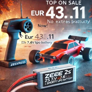 DALL·E 2024 08 11 07.56.35 A promotional image for an AliExpress product blog featuring the Zeee 2S 7.6V Shorty Lipo Battery. The image should showcase the product prominently 1