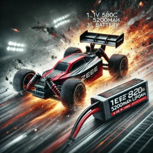 DALL·E 2024 08 11 08.01.46 A promotional image for a blog about a Zeee 11.1V 80C 5200mAh 3S Lipo Battery. The image should showcase the battery in a dynamic and high energy sett 1